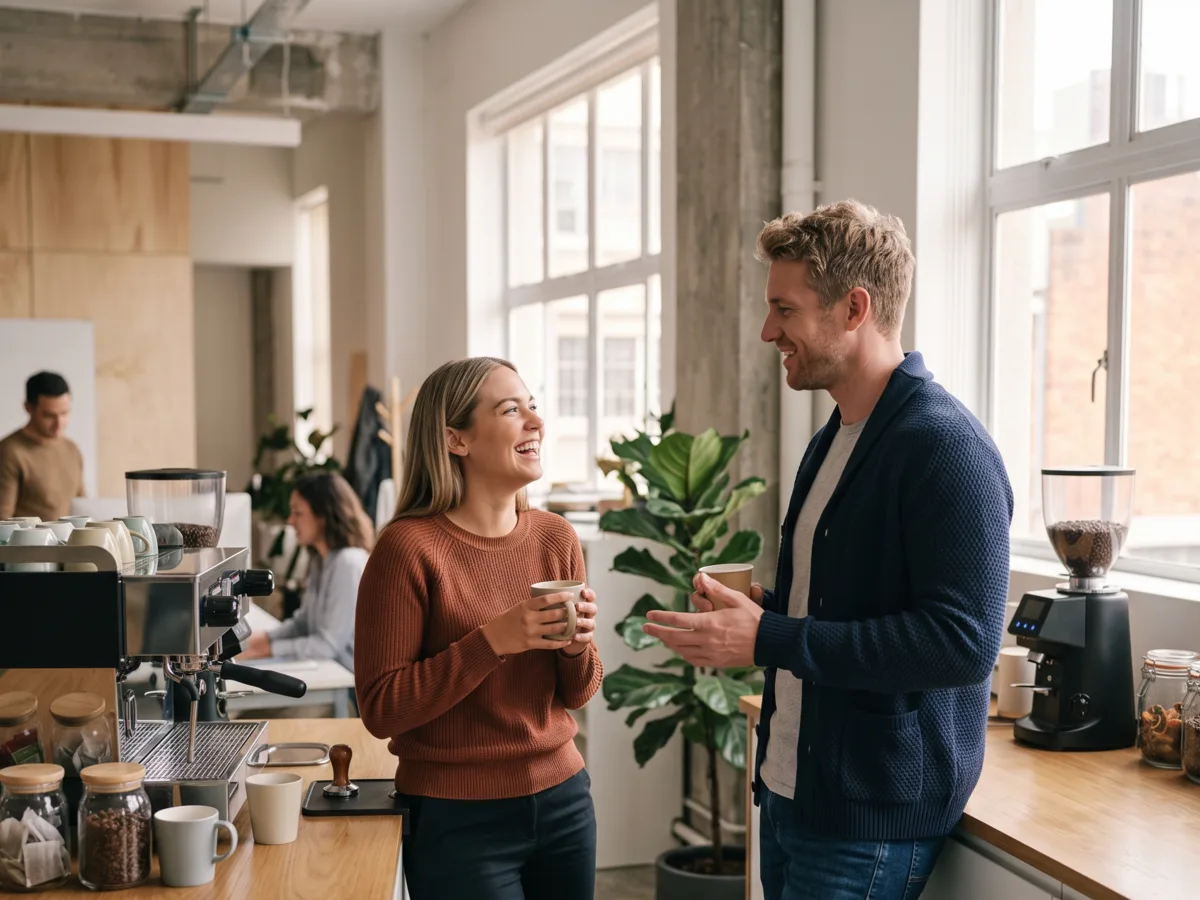 Colleagues chatting during a break